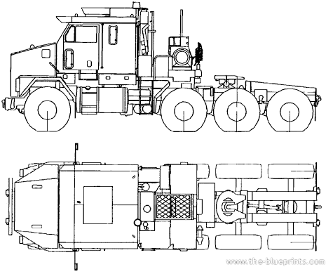 Грузовик Oshkosh HET M1070 Truck Tractor - чертежи, габариты, рисунки
