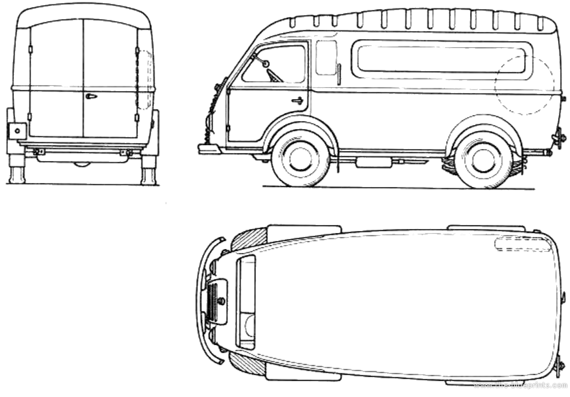 Грузовик Renault Goelette Fourgon - чертежи, габариты, рисунки