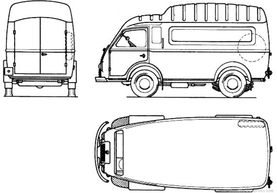 Грузовик Renault Goelette Fourgon Sureleve - чертежи, габариты, рисунки