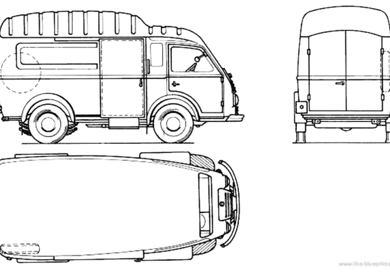 Грузовик Renault Goelette Fourgon Sureleve A - чертежи, габариты, рисунки