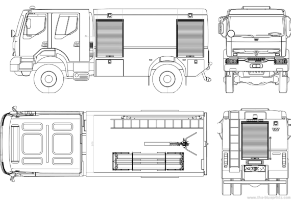 Грузовик Renault Kerax 4x4 Fire Engine - чертежи, габариты, рисунки