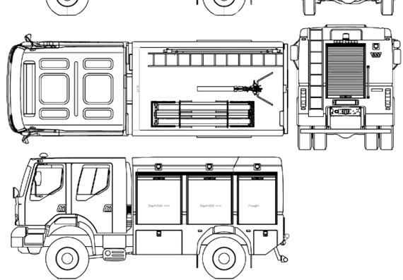 Грузовик Renault Kerax Fire Engine - чертежи, габариты, рисунки