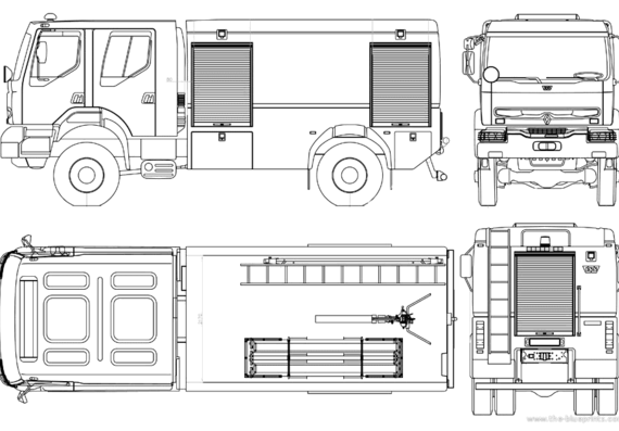 Грузовик Renault Midlum Fire Engine - чертежи, габариты, рисунки