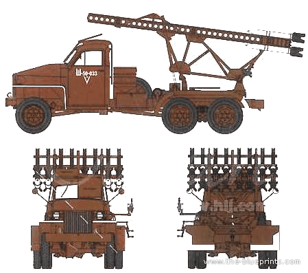 Studebaker US-6 2.5 ton 6x6 Katyusha BM-13-16N truck - drawings, dimensions, figures