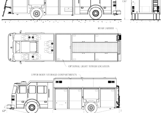 Грузовик Sutphen Heavy Rescue Ladder Fire Truck - чертежи, габариты, рисунки