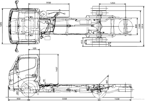 Грузовик Toyota Dyna 150XL (2013) - чертежи, габариты, рисунки