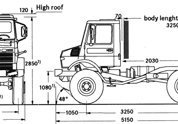 Unimog U 2150 L truck - drawings, dimensions, figures