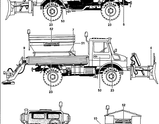 Unimog Winterdienst truck - drawings, dimensions, pictures