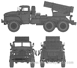 Грузовик Ural-4320 BM-21 Grad - чертежи, габариты, рисунки
