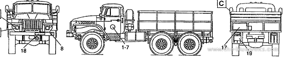 Грузовик Ural 375D - чертежи, габариты, рисунки