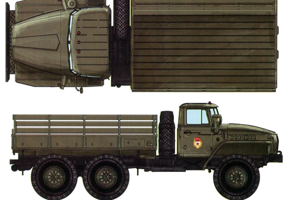 Грузовик Ural 4320 6x6 - чертежи, габариты, рисунки