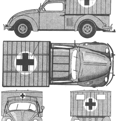 Грузовик Volkswagen Kdf Wagen Type 93 Ambulance (1944) - чертежи, габариты, рисунки
