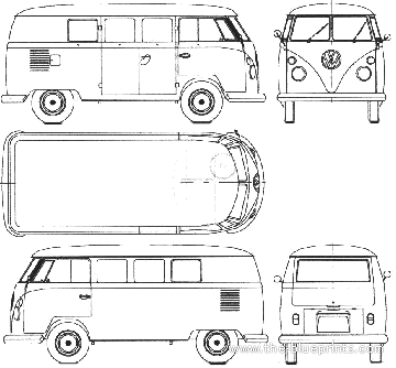 Грузовик Volkswagen Kombi 1963-1967 - чертежи, габариты, рисунки