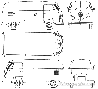 Грузовик Volkswagen Van 1963-1967 - чертежи, габариты, рисунки