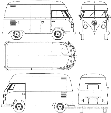 Грузовик Volkswagen Van High Roof 1960-1963 - чертежи, габариты, рисунки