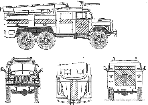 Грузовик Zil-131 AA-40 Fire Truck - чертежи, габариты, рисунки