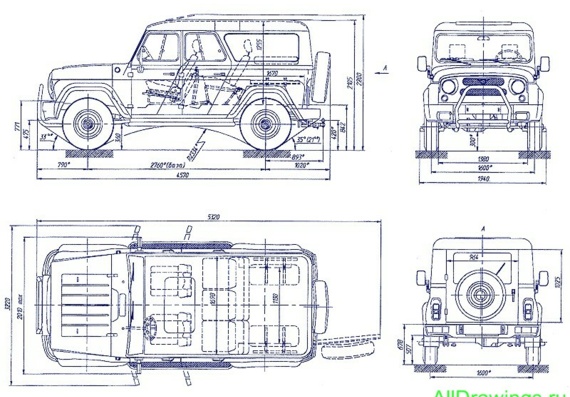 УАЗ-3159- чертежи (рисунки) автомобиля