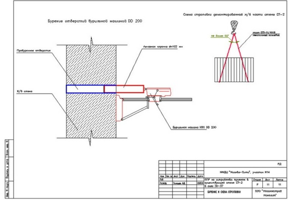 MMDC Moscow-City, section N14 - PPR on the device opening in the existing wall ST-2 in axes 30-37