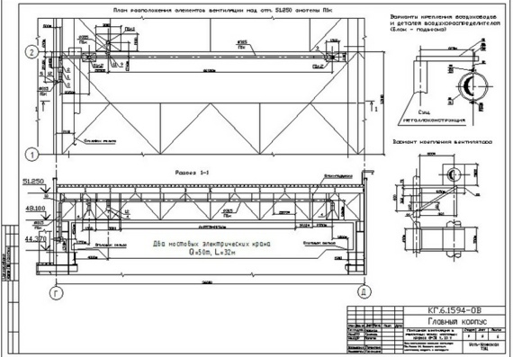 Plenum ventilation in repair areas of bridge cranes Q = 50 t, 10  t