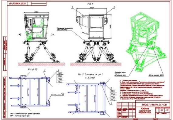 Drawings of the simulator frame of the driver's mechanic cab