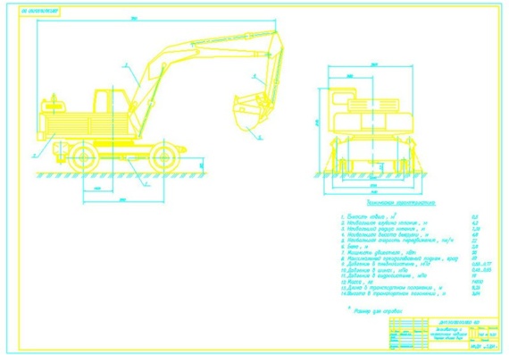 Diploma excavator with two-person bucket - drawings