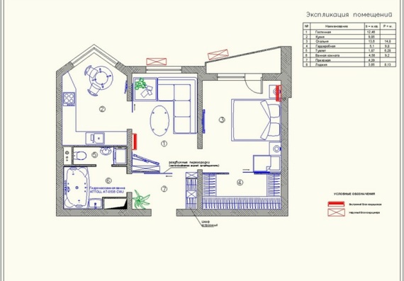 Design of a two-room apartment with an erker