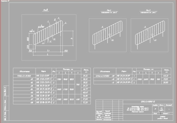 Staircase fences of buildings with brick walls with floor heights of 2.8; 3,3; 3.6 and 4.2 m - working drawings