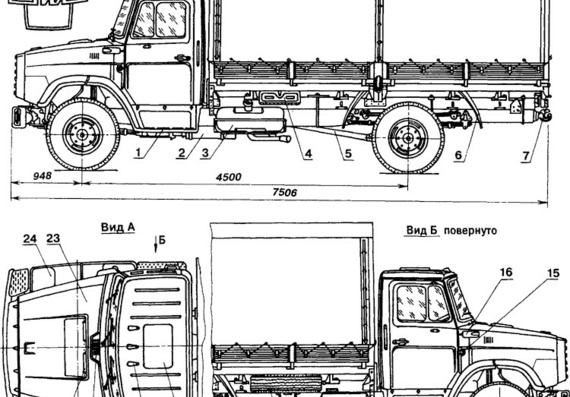 ZIL-4331 truck drawings (figures)