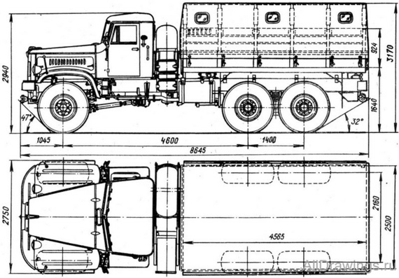 KrAZ-214 truck drawings (figures)