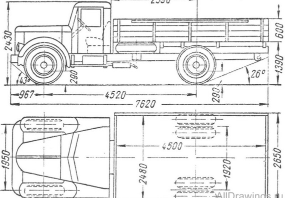 МАЗ-200 чертежи (рисунки) грузовика