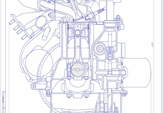 Transverse and longitudinal sections of VAZ-2103 engine