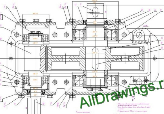 Assembly drawing of single-stage cylindrical reduction gear box
