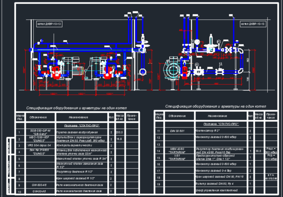 Gas equipment of DKVR-10-13 steam boiler