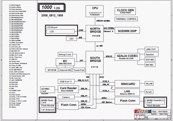 Asus Eee PC 1000 1.2G - rev 1.0G - Notebook Motherboard Diagram