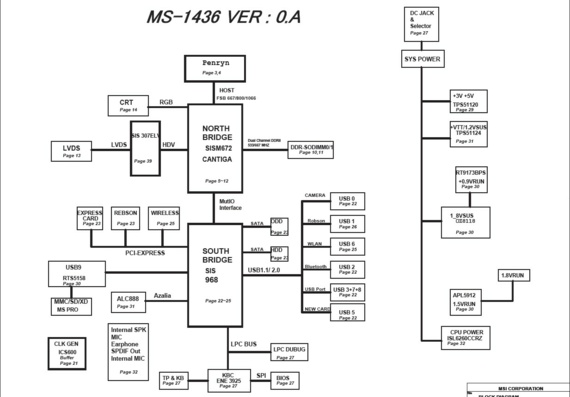MSI VR440 - MSI MS-1436 - rev 0.A - Laptop Motherboard Diagram