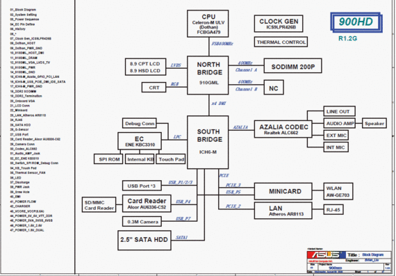 Asus Eee PC 900HD - rev 1.2G - Notebook Motherboard Diagram