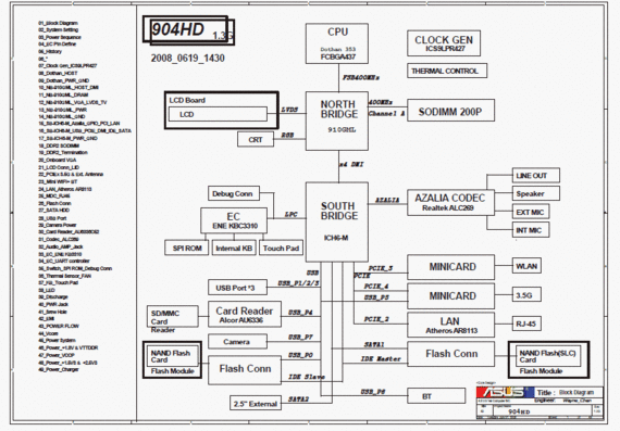 Asus Eee PC 904HD - rev 1.3G - Laptop Motherboard Diagram