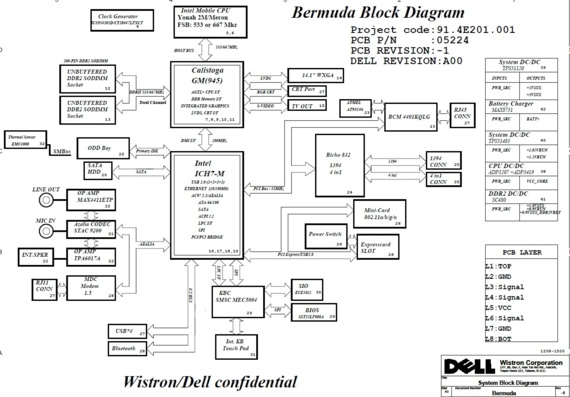 Dell Inspiron 640M/E1405 - Wistron Bermuda - rev -1 (A00) - Laptop Motherboard Diagram
