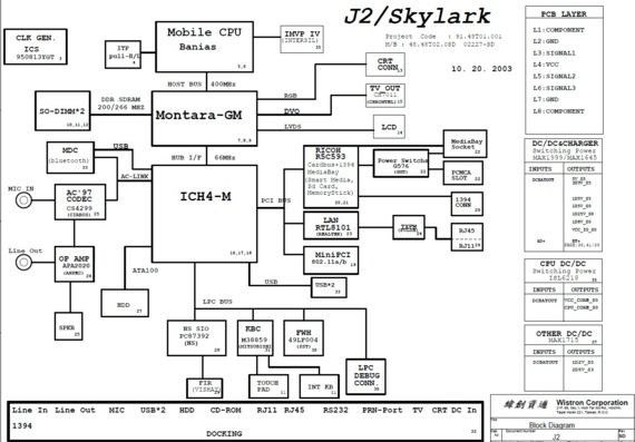 Roverbook Discovery B215 - Wistron J2/Skylark - rev SD - Схема материнской платы ноутбука