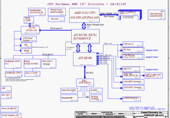 HP Pavilion DV4, Compaq Presario CQ40 AMD (Discrete) - OPP Rachman AMD 14 Discrete - LA-4112P 401568 - rev F - Схема материнской платы ноутбука