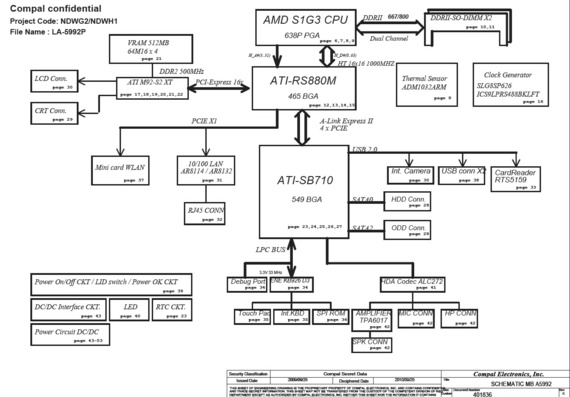 Acer Aspire 5541 - Compal LA-5992P NDWG2/NDWH1 HM51 _ TR/HM70 Discrete - rev 1.0 - Laptop motherboard diagram