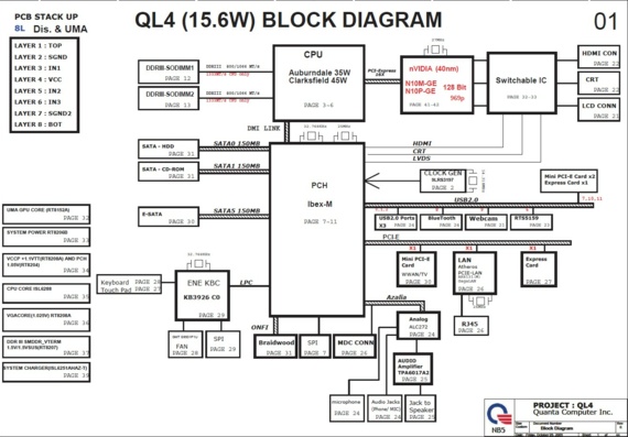 Gigabyte Q1585N - Quanta QL4 - rev E - Схема материнской платы ноутбука