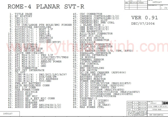 IBM ThinkPad T43 - IBM ROME-4 PLANAR SVT-R - ver 0.91 - Notebook Motherboard Diagram