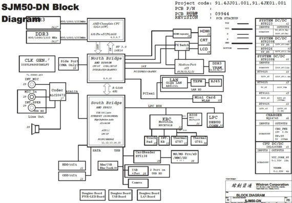 Packard Bell EasyNote TX82 - Wistron SJM50-DN - rev PD - Схема материнской платы ноутбука