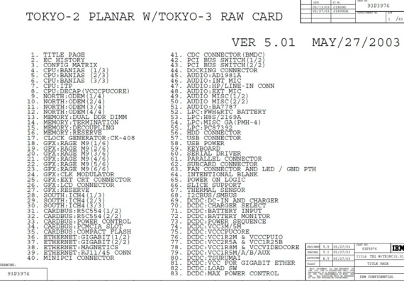 IBM ThinkPad X31 - IBM TOKYO-2 PLANAR W/TOKYO-3 - ver 5.01 - Notebook Motherboard Diagram