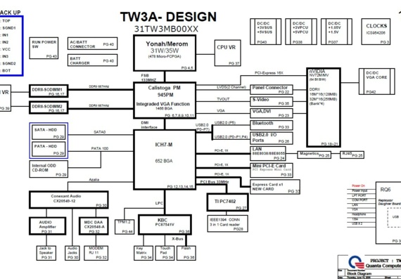 Toshiba Satellite A505 - Quanta TW3A - rev 3B - Laptop motherboard diagram
