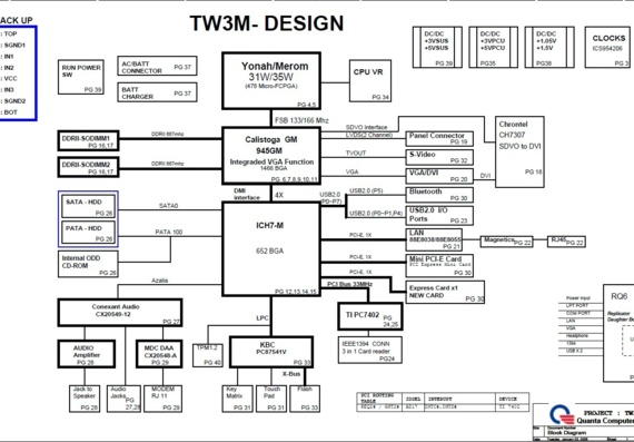 Advent 7107 - Quanta TW3M - rev B2A - Схема материнской платы ноутбука