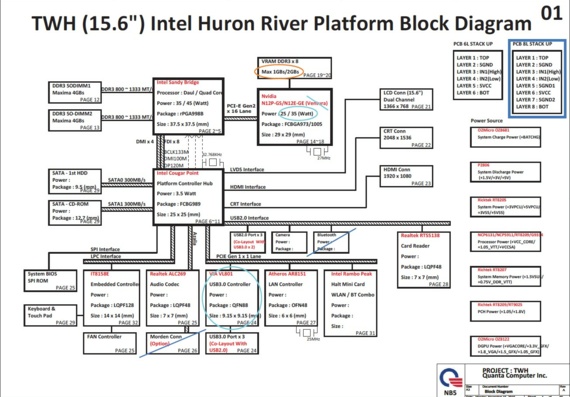 ShenZhou Elegant A560P - Quanta TWH Intel Huron River - rev A - Laptop Motherboard Diagram