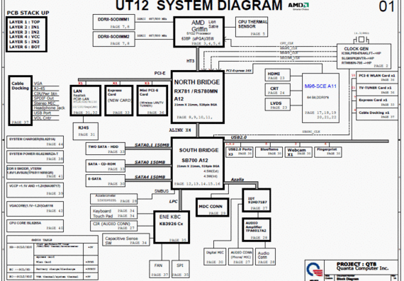 HP Pavilion DV6/DV7 - Quanta QT8 UT12 - rev 1A - Notebook Motherboard Diagram