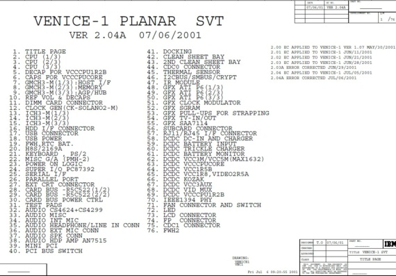 IBM ThinkPad A31 - IBM VENICE-1 PLANAR SVT - ver 2.04A - Схема материнской платы ноутбука